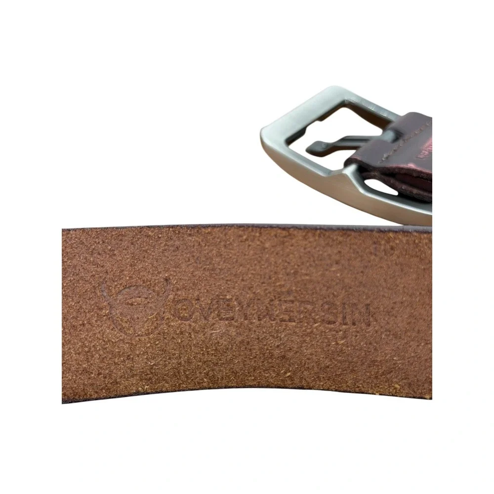 Oveynersin Wide Buckle Belt Mens SZ 43 Brown Leather Casual Classic Full Grain